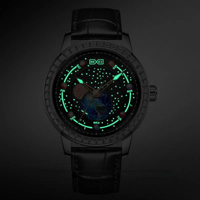 BEXEI Zodiac Collection Automatic Mechanical Movement Leather Watch Bands Watch Men's Watches Black Dial-16