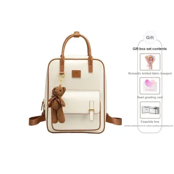 JUST STAR Synthetic Leather Computer Backpack Large Size Women's Milk Tea White