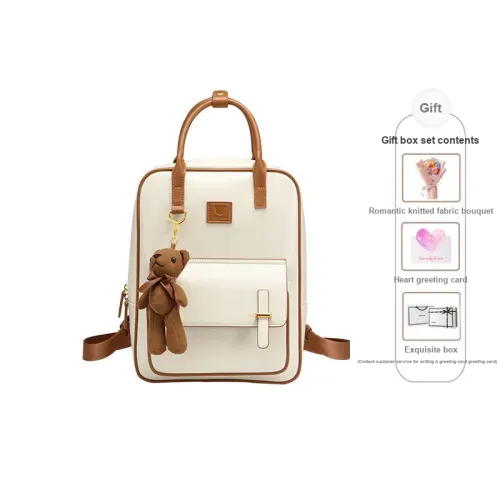 JUST STAR Synthetic Leather Computer Backpack Large Size Women's Milk Tea White