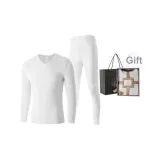 Men's V-Neck Clothing Sets (Pearl White) Dralon Heat/Seamless Antibacterial