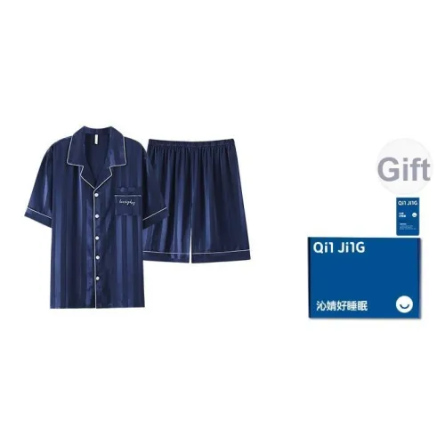 Qin Jing Пижамный комплект Мужской Синий в полоску