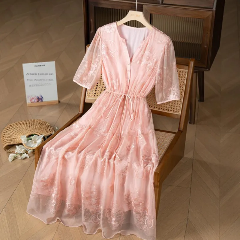 To The West Short Sleeved Dress Women's Pink-2