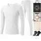 V-Neck Clothing Sets (Pearl White) Seamless Heating/Includes 2 Pack Socks+Shopping Bag