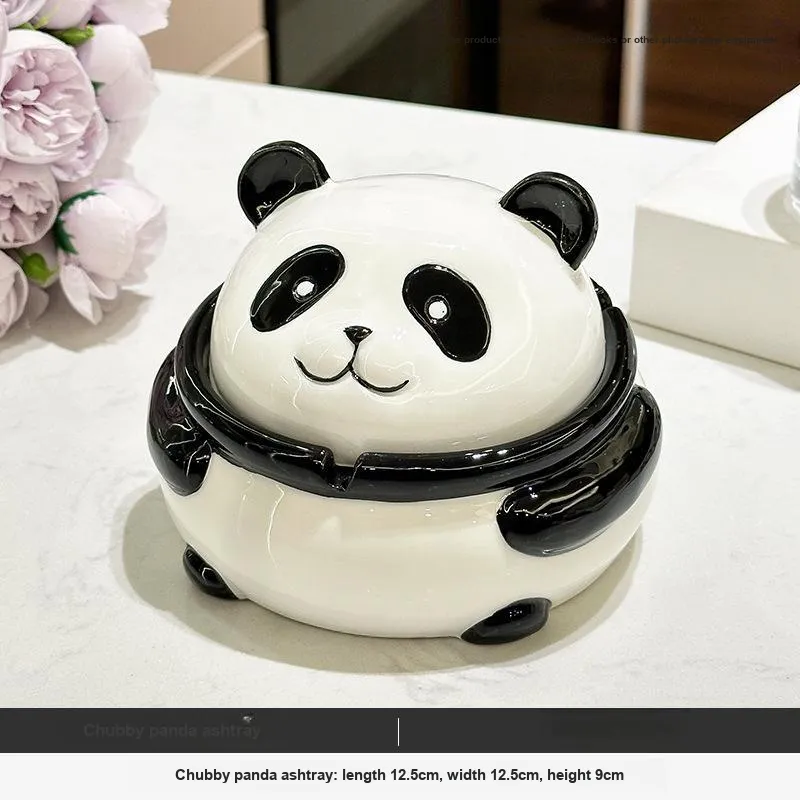 KERPA Cute Panda Styling Ashtray With Lid, Ideal For Home Living Room Coffee Table Accessories, Small Size-1