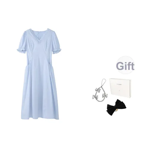 Fstudio Короткий рукав Платье Женское Синее