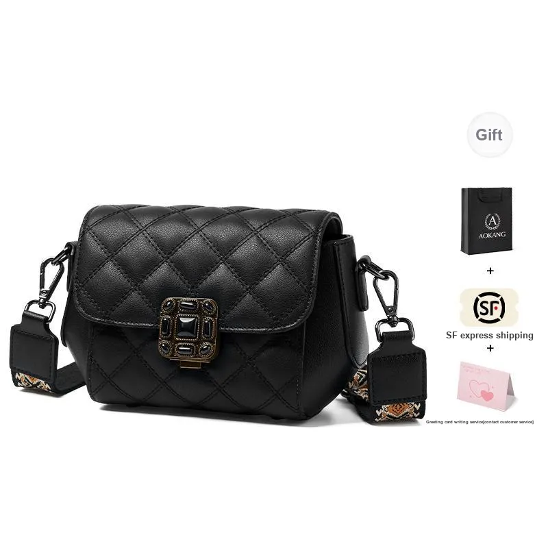 AOKANG Cow Leather Shoulder Bag, Crossbody Bag Regular Women's Elegant White/Classic Black-8