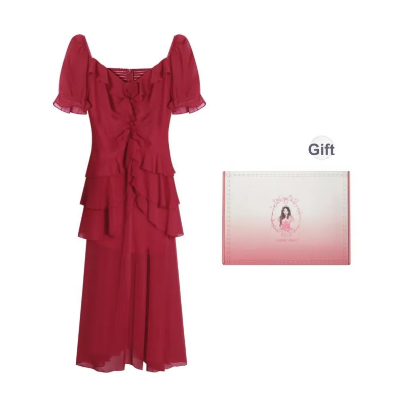 ANNIBUHUO Slip Dress Women's Red-2