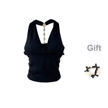 CPAURA Tank Tops Women's Black+Bowknot Hair Tie Comes With