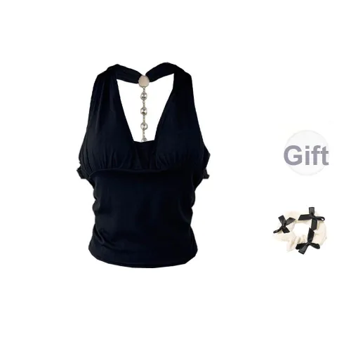 CPAURA Tank Tops Women's Black+Bowknot Hair Tie Comes With