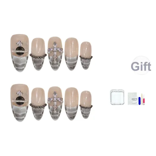 JINGCHANXUE Cool Spicy Крокодиловый узор Premium Горячая девушка False Nail Миндаль Черный белый Телесный Rhinestone Embellished