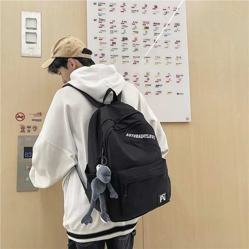 OUZIHUANG Nylon Backpack Unisex Black/Ecru/Red/Blue-4