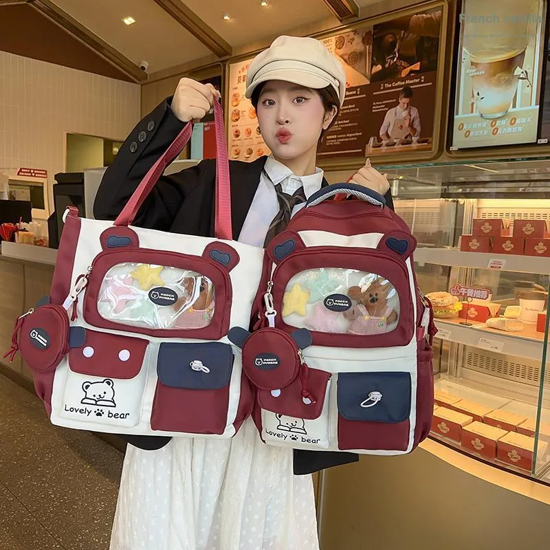 GOBLIN SHARKS 1759 Nylon Backpack Large Size Unisex Khaki/Red Blue/Black-20