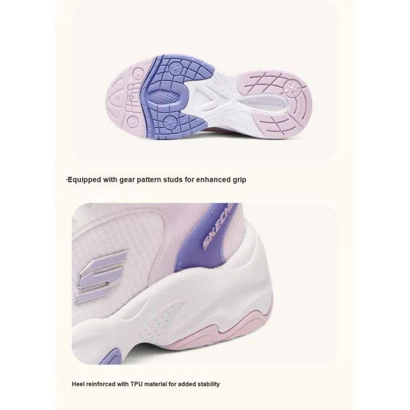Skechers Girls Cushioning, Wear Resistant Low Top Kids' Running Shoes White Purple Teenagers-2