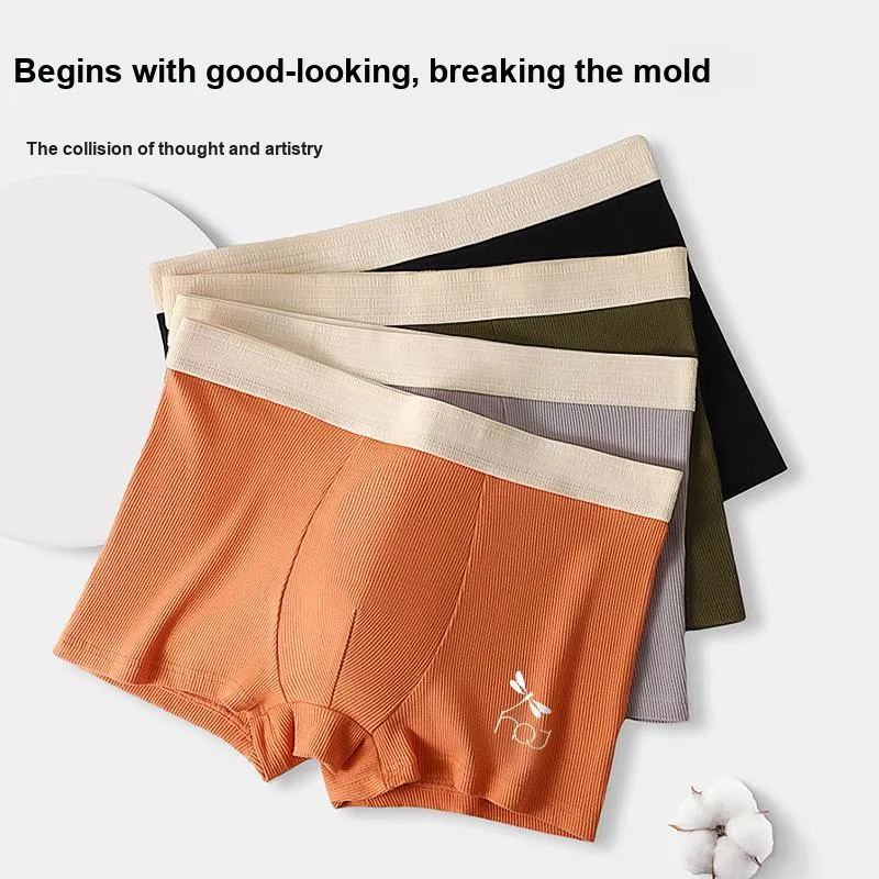 RED DRAGONFLY 100% Cotton Underpants Skin Friendly And Comfortable Men's 4 Piece Gift Box Sets-3