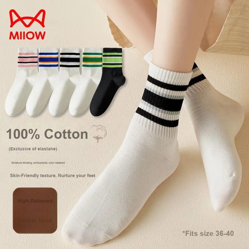 MIIOW Mid Calf Socks Women's 5 Pack-5