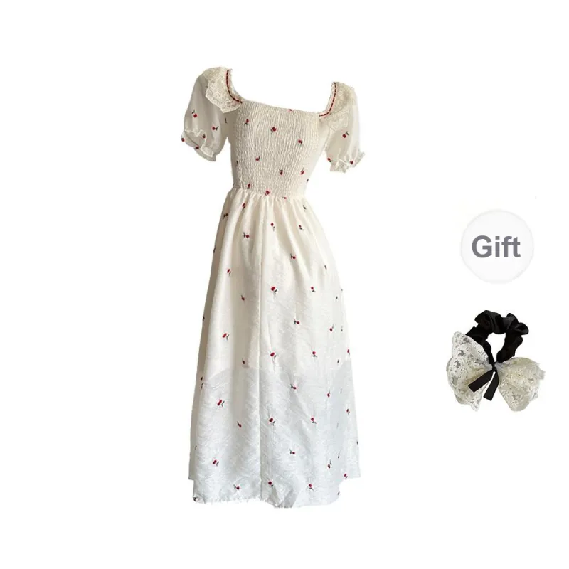 PAVEA Short Sleeved Dress Women's White+Hair Tie Comes With-1