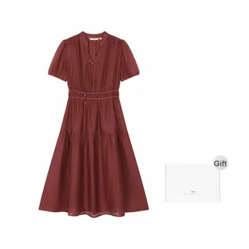 Mo Han Yi Mei Short Sleeved Dress Women's Maroon