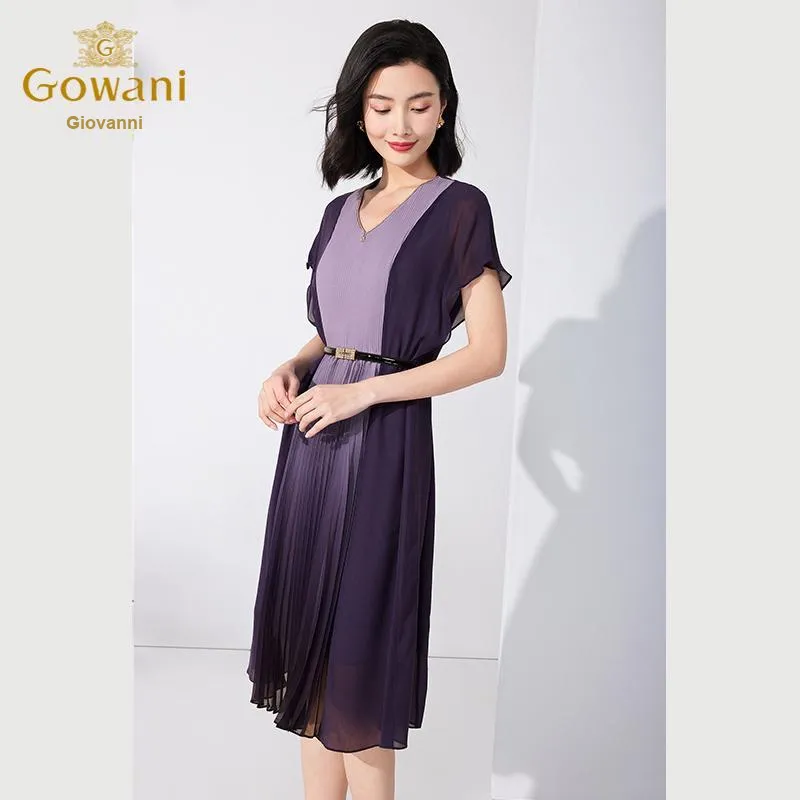 QIAOWANNI Summer Short Sleeved Dress Women's Purple-5