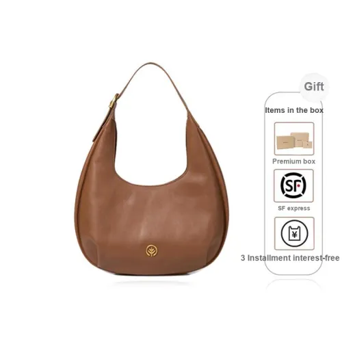 BAGTREE Top Grain Vegetable Tanned Cow Leather Versatile Shoulder Hobo Bag Regular Women's Roasted Brown/Black/Caramel