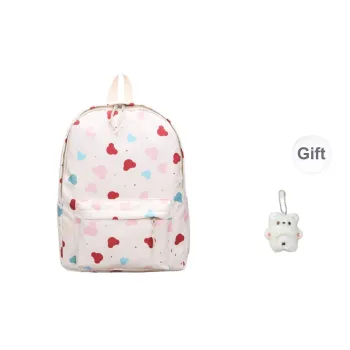 Yalu Nylon Backpacks Backpack Regular Unisex White Kitten/White Heart