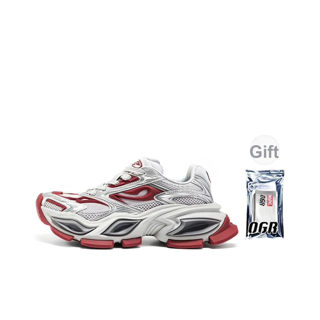 OGR Chunky Sneakers Unisex Low Top Gray Red