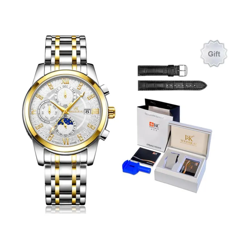 WSK Automatic Mechanical Movement Steel Strap Women's Watch White Dial-3