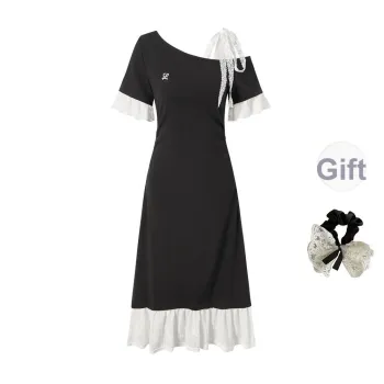 / Short Sleeved Dresses Women's Black+Hair Tie Comes With