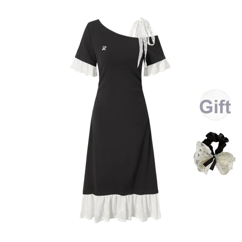 / Short Sleeved Dresses Women's Black+Hair Tie Comes With-0