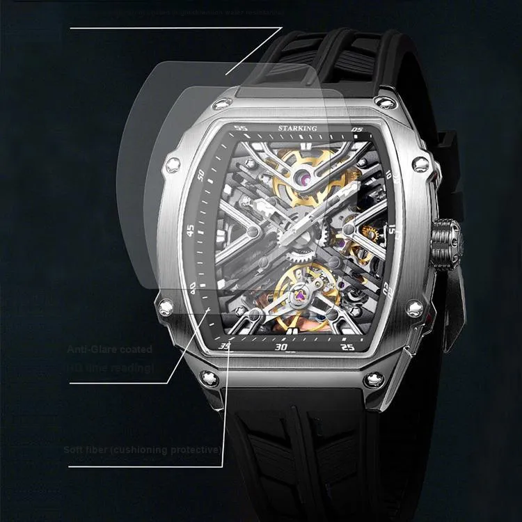 STARKING Steel Core Collection Mechanical Movement Silicone Strap Watch Men's Watches Black Dial-7