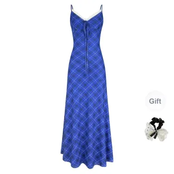 TUSHIFEI Slip Dresses Women's Plaid+Hair Tie Included