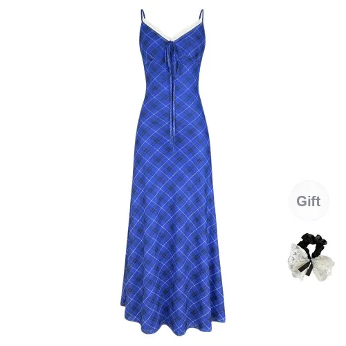 TUSHIFEI Slip Dresses Women's Plaid+Hair Tie Included