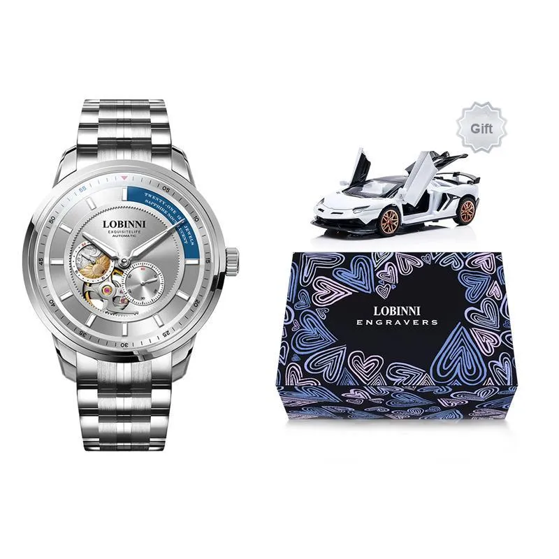 LOBINNI L Automatic Mechanical Movement Genuine Leather Strap Watch Men's Watches Black Dial-11