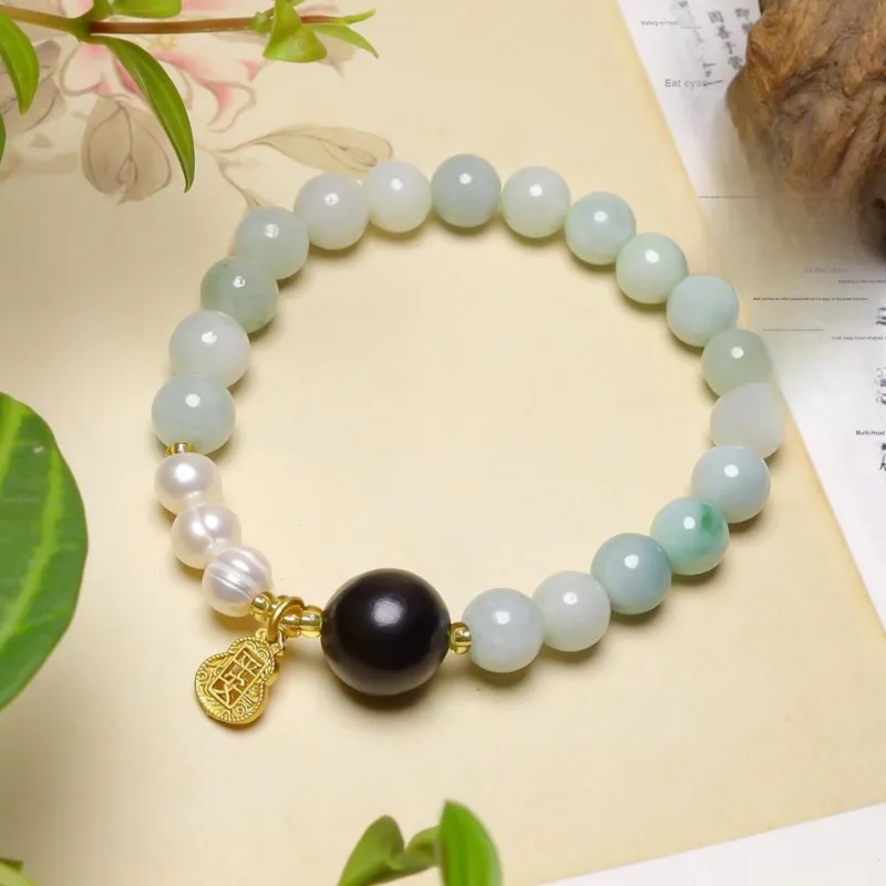 Artisan Lock Heart Jade Bean Type Jadeite Bracelets Women's-3