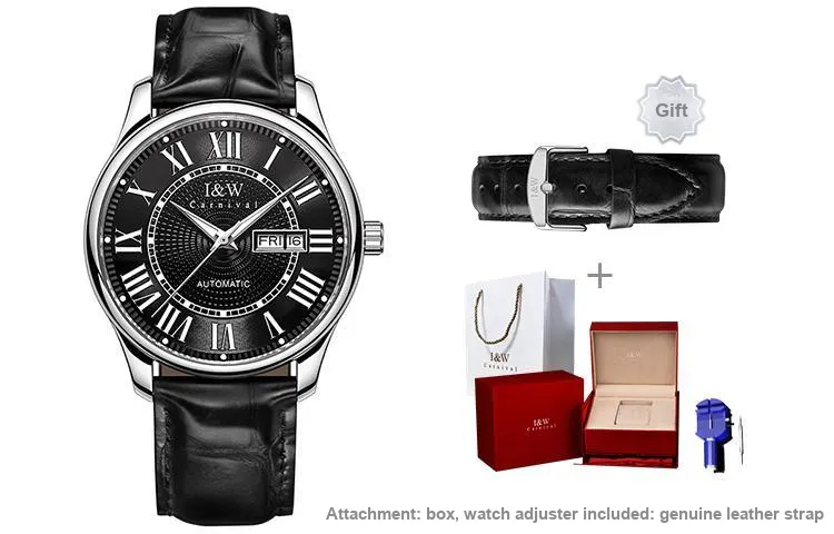 I&W CARNIVAL HWGUOJI Automatic Mechanical Movement Watch Men's Watches White Dial-15