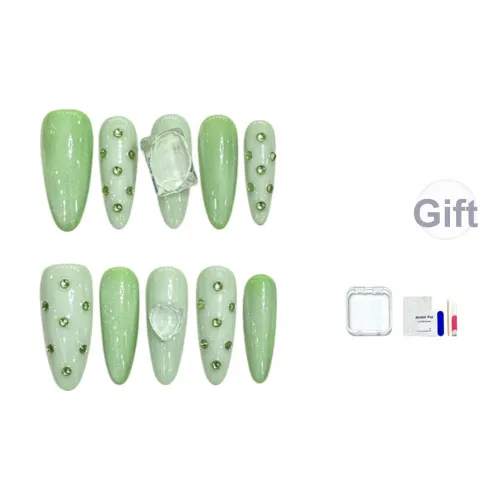 JINGCHANXUE Sunshine Розовый Дофаминовая одежда Лето False Nail Овал Светло-зеленый Однотонный Стиль Инстаграм 16mm