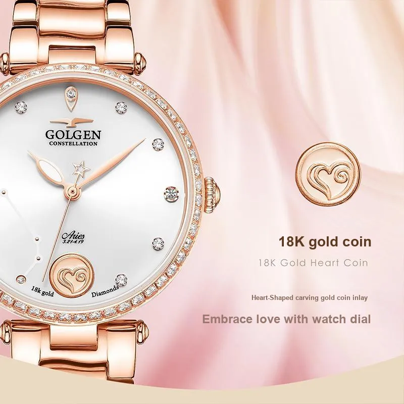 GOLGEN Mechanical Movement Stainless Steel Watchband Watch Women's Watch White Dial-40
