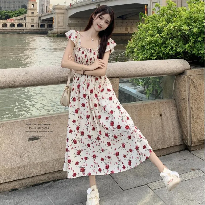 GOSO Slip Dresses Women's Apricot With Red Floral-5