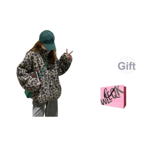 WLEQK Синий Леопардовый принт Женские Бархатные куртки