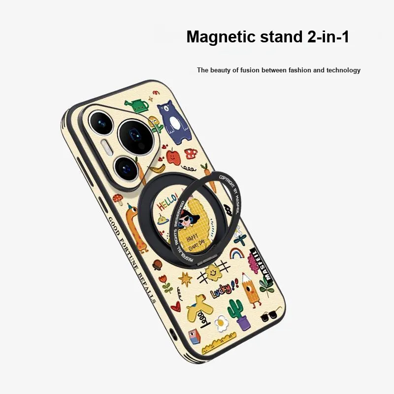 Marsfield TPU Material 360 Rotating Magnetic Stand, Side Textured Leather Phone Cases Compatibility Huawei P70/P70 Pro-3