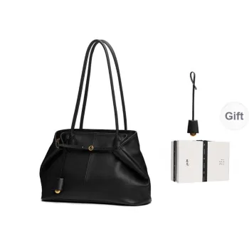 SUPERMERCY One Stroke Series Vegetable Tanned Top Grain Calfskin Folded Ear Shoulder Bag Women's Ink Black/Coffee