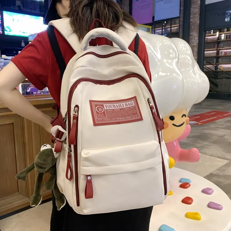 Parker Bear Nylon Backpack Unisex Black/White Red/White Orange/White Blue-4
