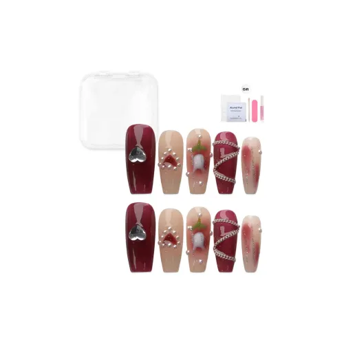 Yun Yue Joe Роскошь Премиум Сердце Жемчужный Тюльпан Бургундский Персик Градиентный False Nail Средний LADDER 25мм