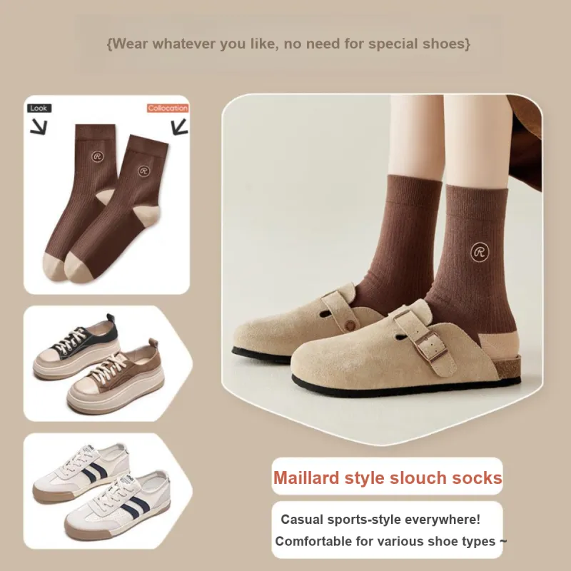 Urban Beauty Mid Calf Socks Women's 5 Pack Maillard Style Color Series-3