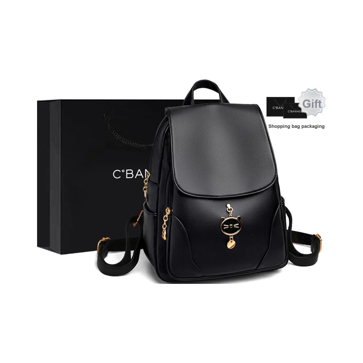 C°BANNER Рюкзак из коровьей кожи с синтетической кожей стандартный женский черный