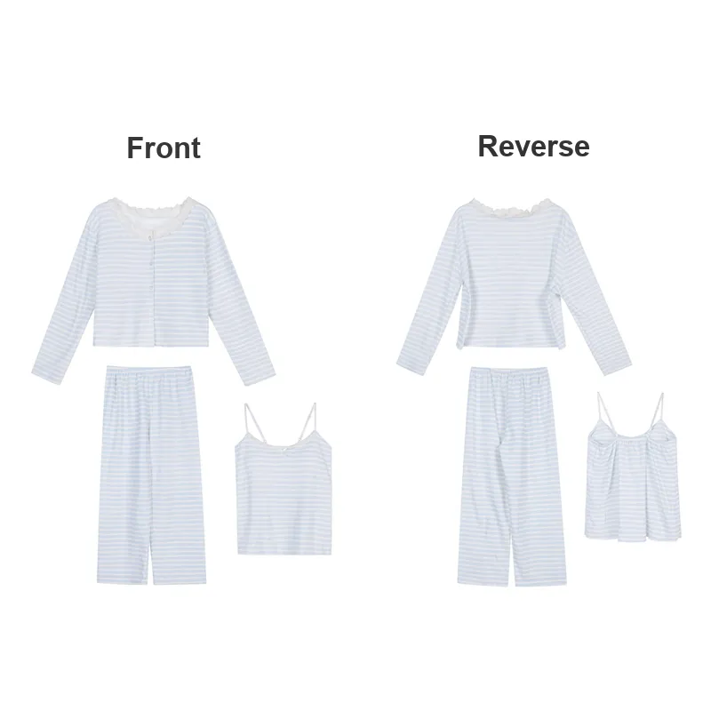Joycefuuu Bra Pajama Set Women's Blue White-5