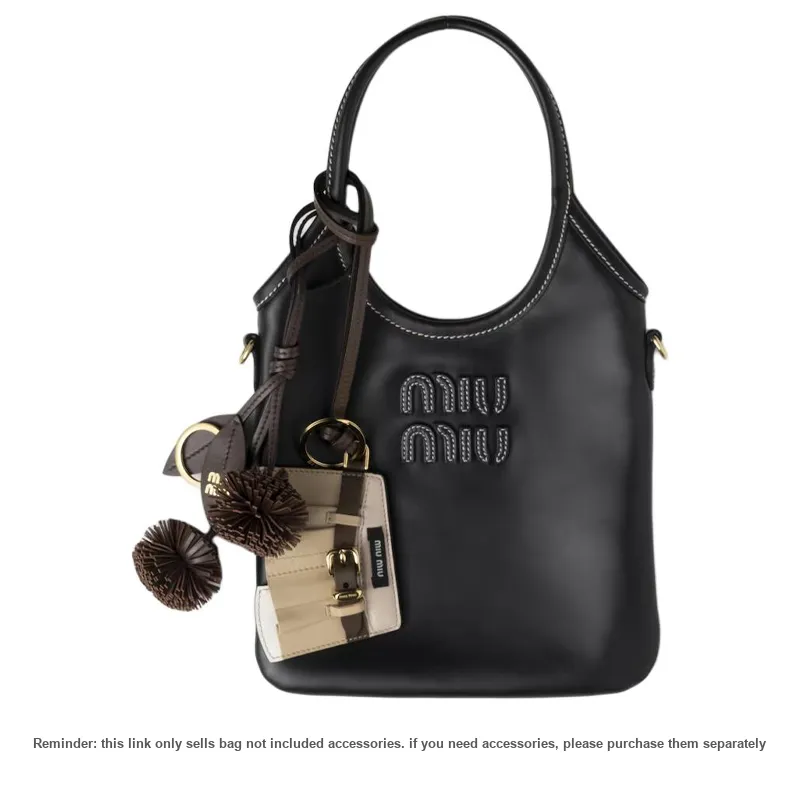 MIU MIU Ivy Leather Shoulder Bag, Crossbody Bag, Handbag Regular Women's Black-5