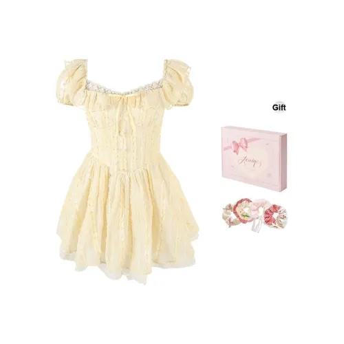 ACAINES Короткое платье с короткими рукавами женское лимонного цвета