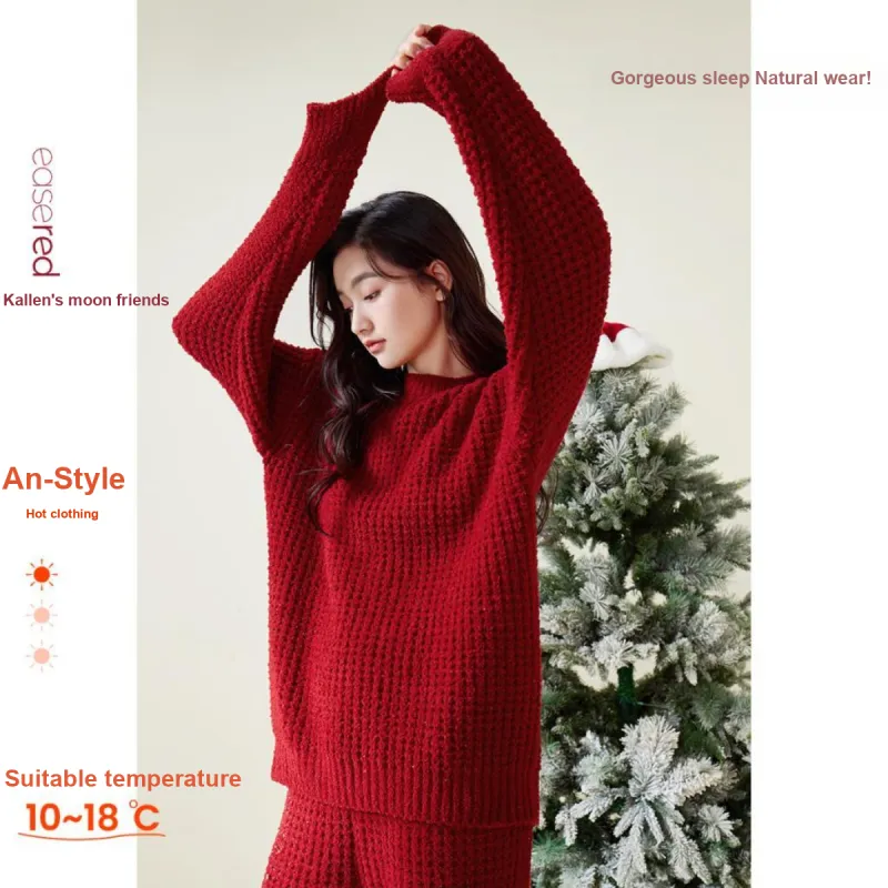 Aannsfam Pajama Set Women's Basic Red-1