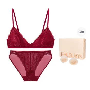 FREELASS Underwear Set Gift Box Set Women's Free Flower Shaped Breast Pads A Pair Dark Maroon