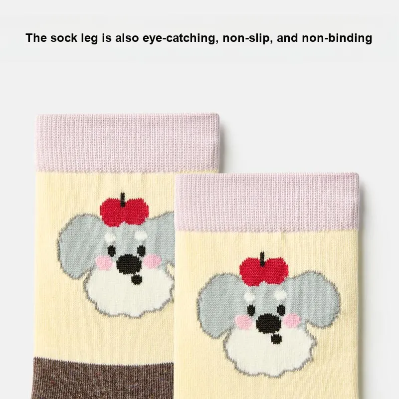 Primeet Mid Calf Socks Women's 5 Pack Cute Pet Puppy-1